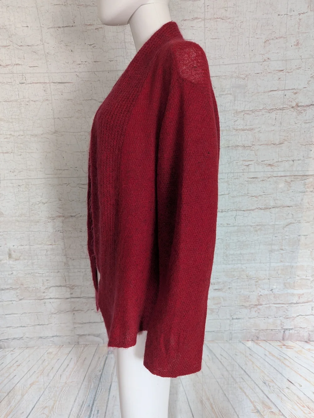 Eileen Fisher Open-Front Red Knit Cardigan